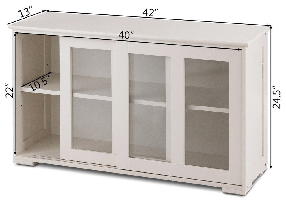 Modern Sideboard Buffet Cupboard Storage Cabinet With Sliding Door, White