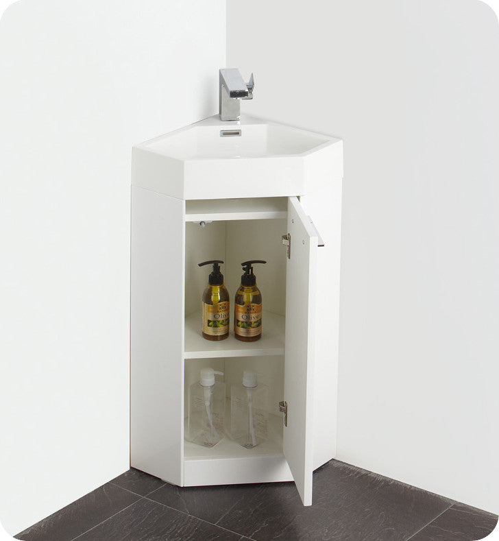 Coda 14" White Modern Corner Bathroom Vanity, Faucet FFT3071BN