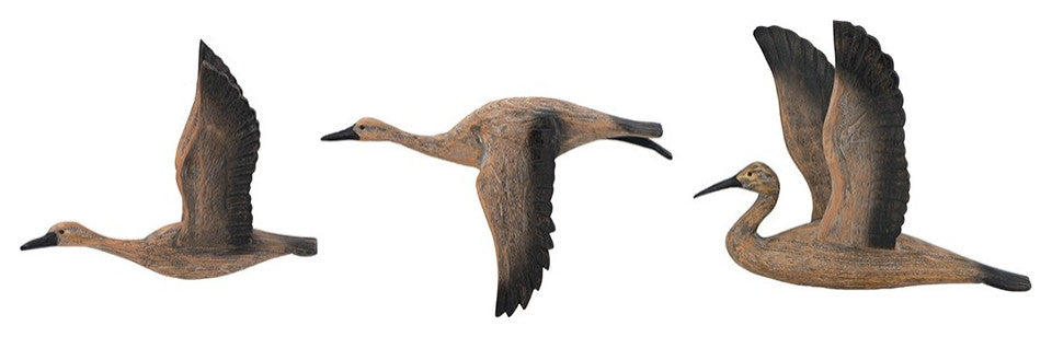 Set of Three Flying Geese Carved Wood 3D Wall Art