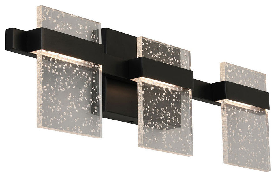 Madrona 3 Light LED Bath and Vanity Light Clear Seedy, Black