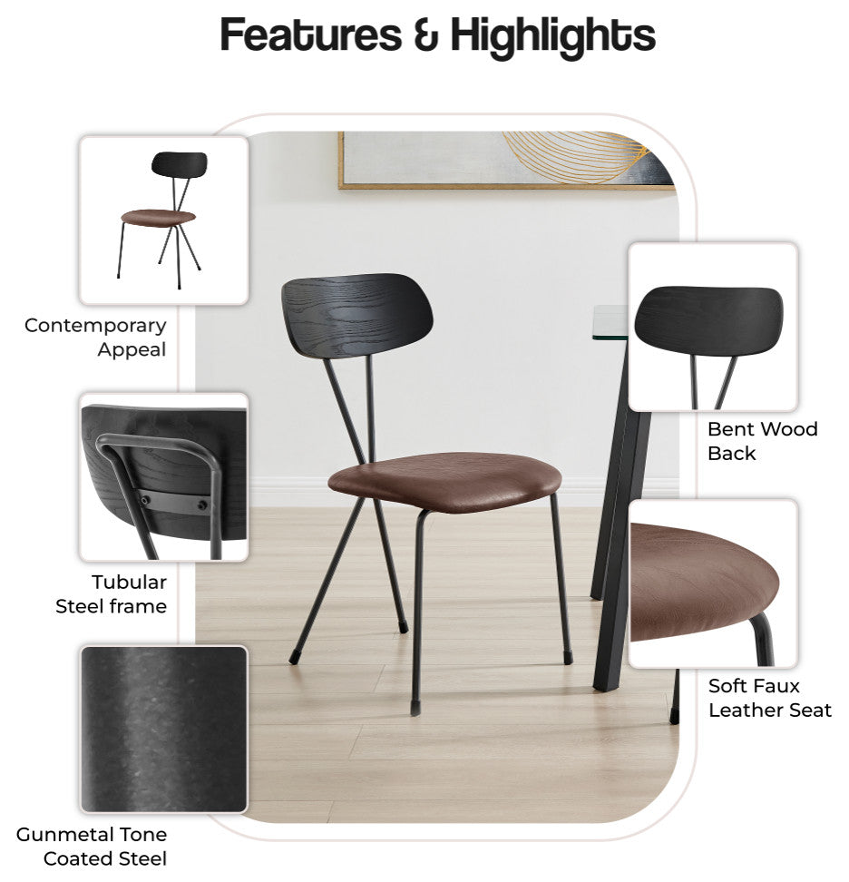 Elise Dining Side Chair, Toasted Dark Brown, Pu