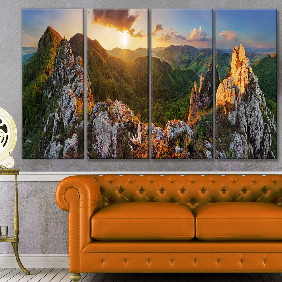 Panorama Mountains Slovakia, Landscape Canvas Art Print, 48"x28", 4 Panels
