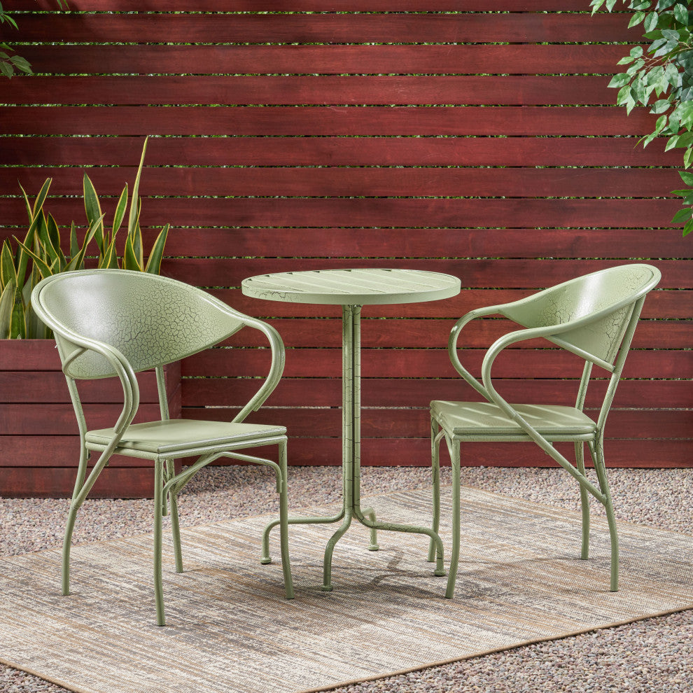 Arthur Desert Outdoor Modern 3 Piece Bistro Set, Crackle Green