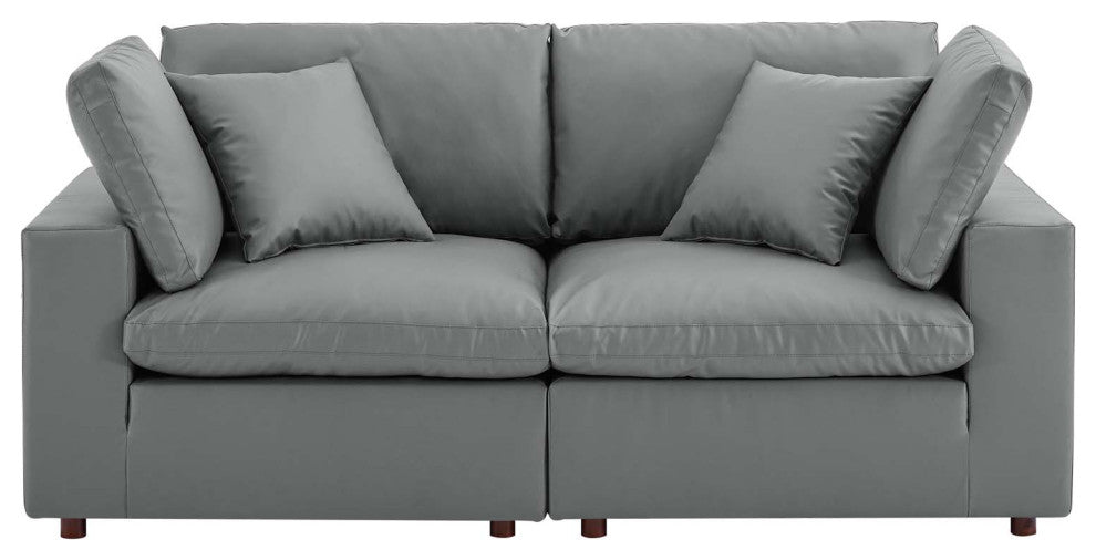 Commix Down Filled Overstuffed Vegan Leather Loveseat - Gray