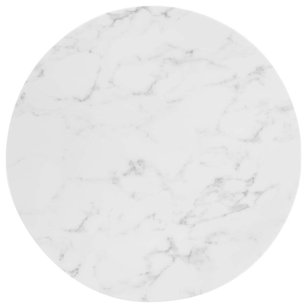Dining Table, Round, Artificial Marble, Metal, Gold White, Modern, Cafe Bistro