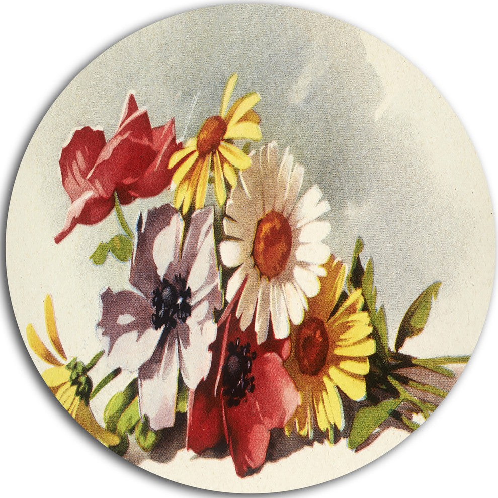 Flowers Illustration, Floral Wall Art Round Wall Art, 23"
