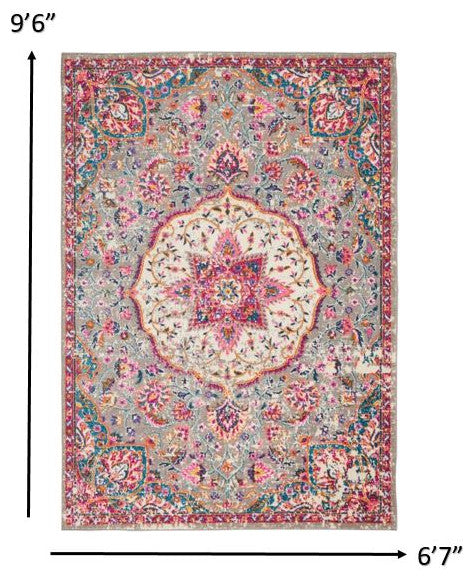 7' X 10' Pink And Gray Power Loom Area Rug