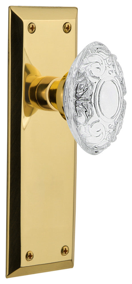 New York Plate Single Dummy Crystal Victorian Knob, Polished Brass, NYKCVI