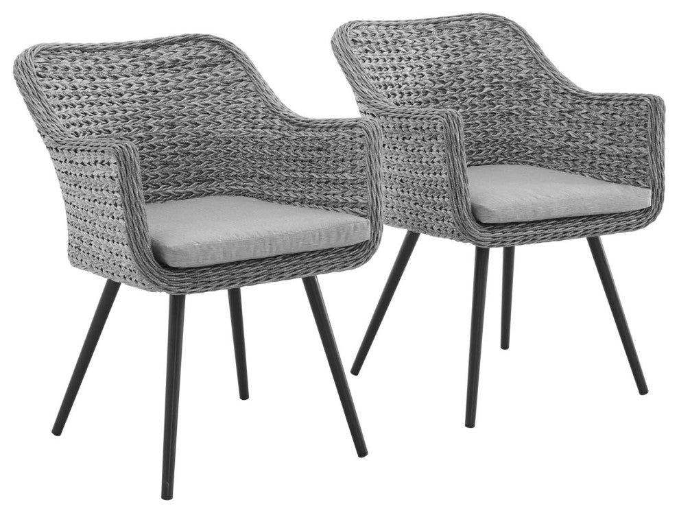 Endeavor Dining Armchair Outdoor Patio Wicker Rattan Set of 2 Gray Gray