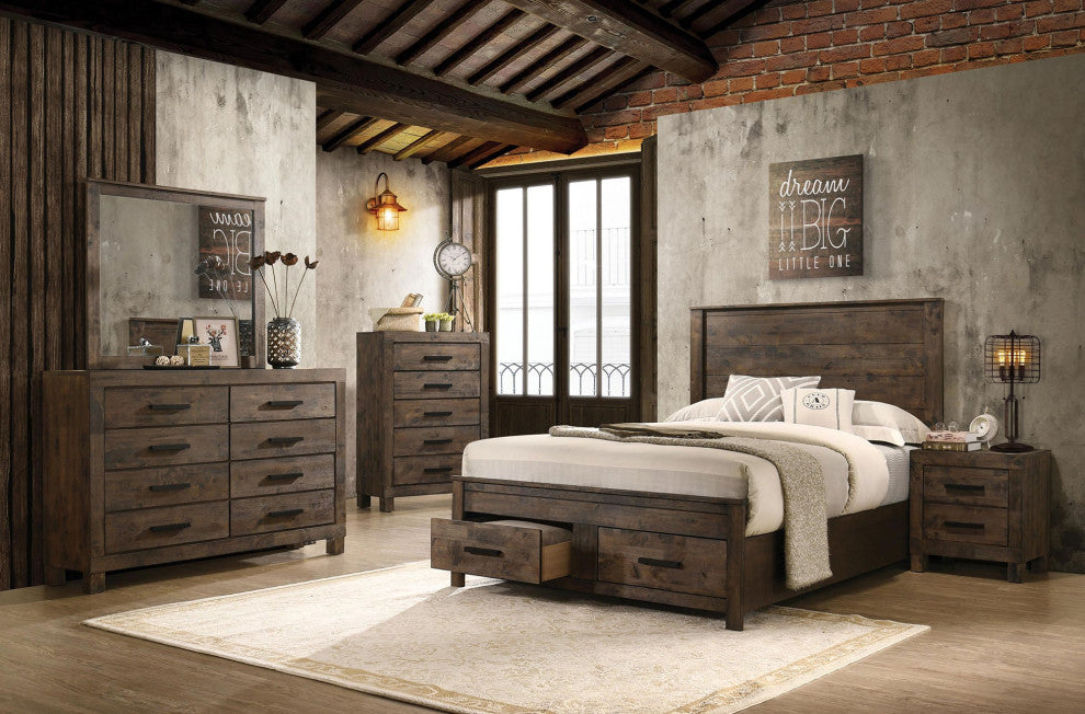 2 Drawers Wooden Nightstand, Golden Brown
