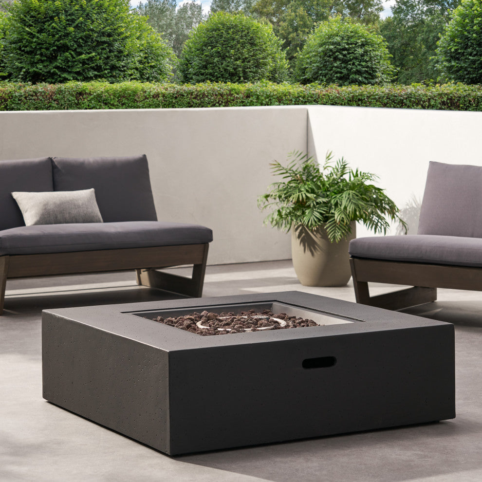 Hearth Outdoor 50,000 BTU Lightweight Concrete Square Fire Pit, No Tank Holder, Dark Gray