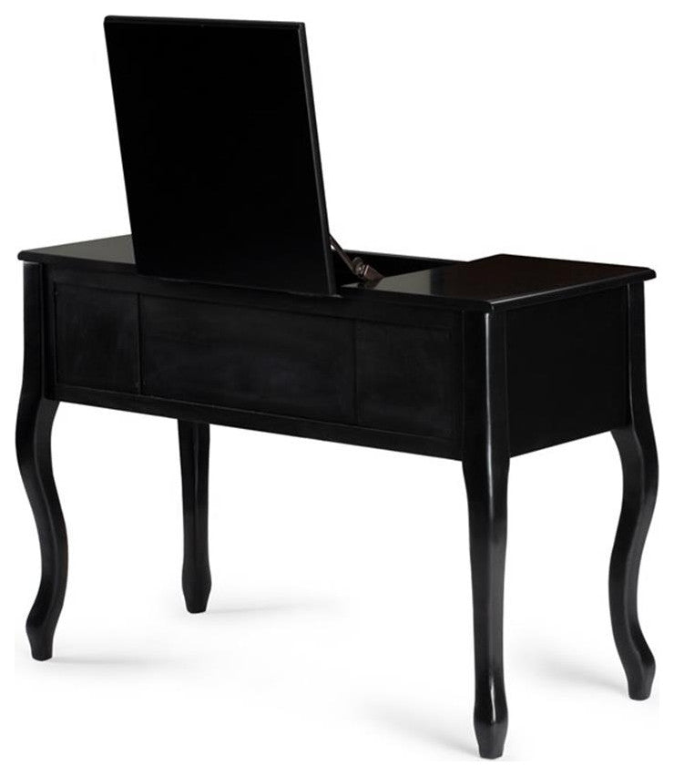 Poundex Furniture Wood Vanity Set with Stool and Mirror in Black