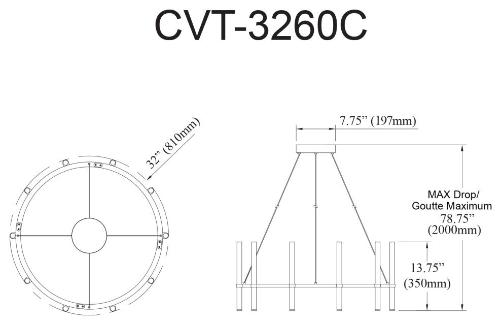 Corvette Modern 10 Light Black White Metal Chandelier