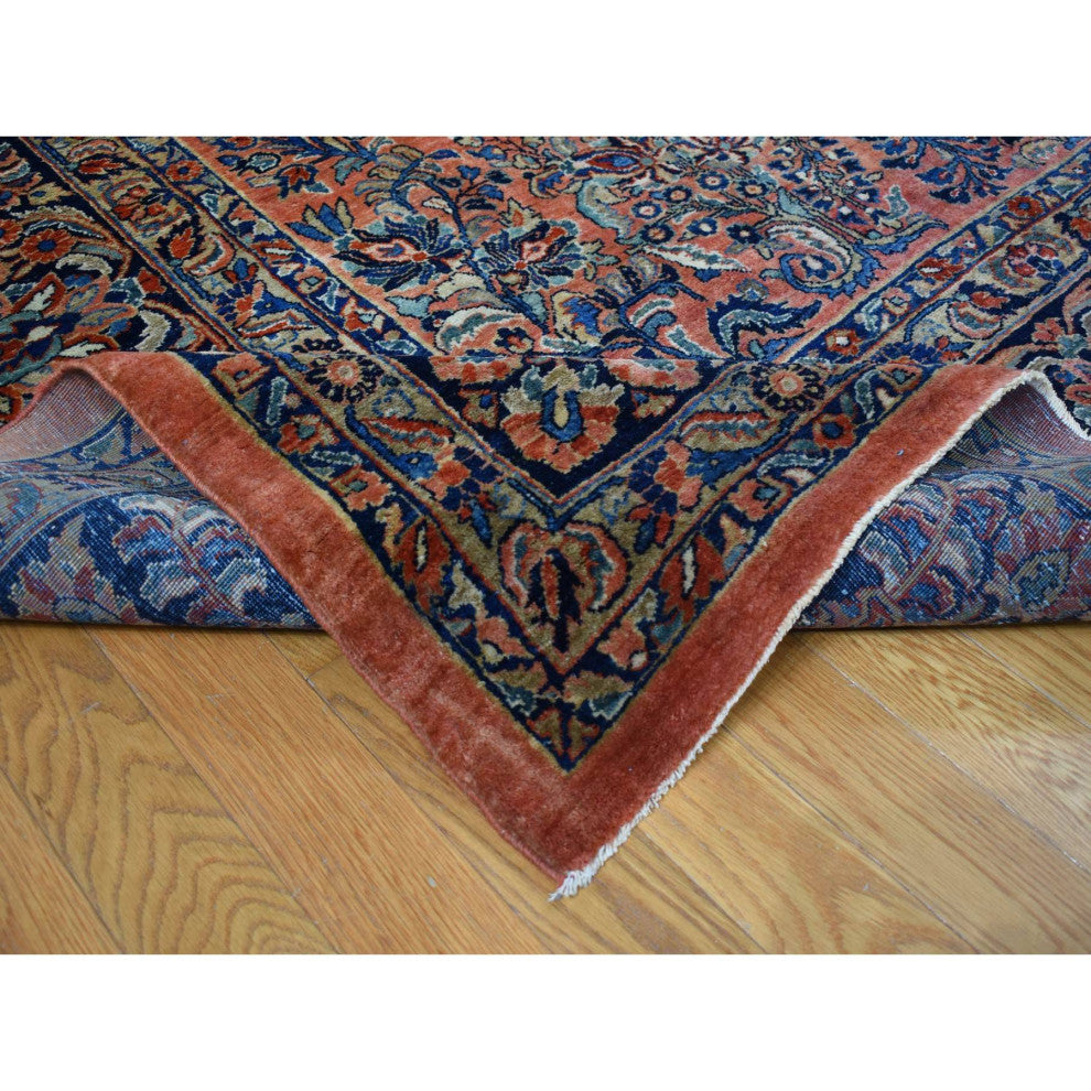 Prismatic Red, Antique Persian Sarouk, Pure Wool Hand Knotted Rug, 10'6"x19'3"