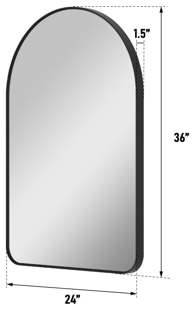 24"x36" Arched Bathroom Wall-mounted Mirror with Aluminum Frame, Matte Black