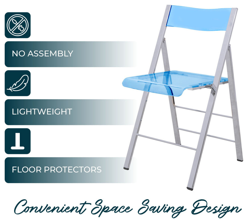 Menno Acrylic Folding Chairs Modern Stackable Foldable Dining Chair, Blue