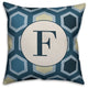 F Blue Hexagon Monogram Spun Poly Pillow, 18x18