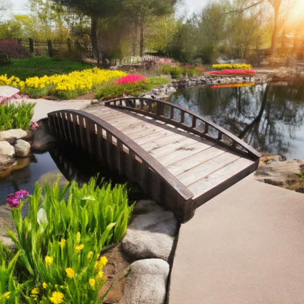 SamsGazebos Japanese Crescent Wood Garden Bridge 8 ft