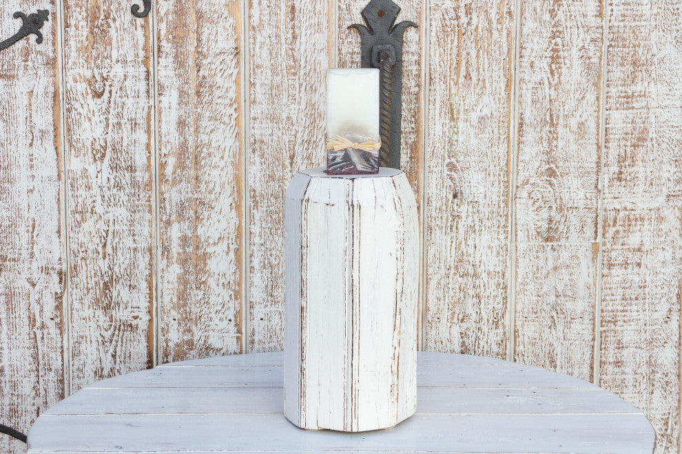 Antique White Indian Column Candle Holder