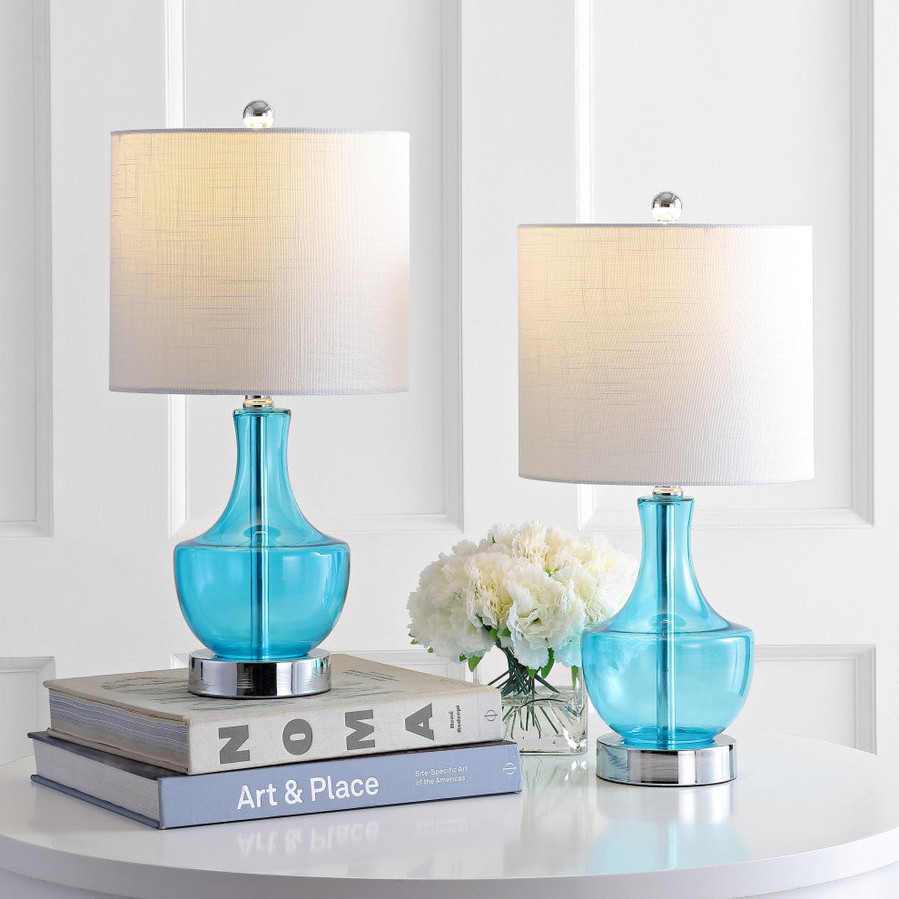 Colette 20" Mini Glass Table Lamp, Amalfi Blue, Set of 2