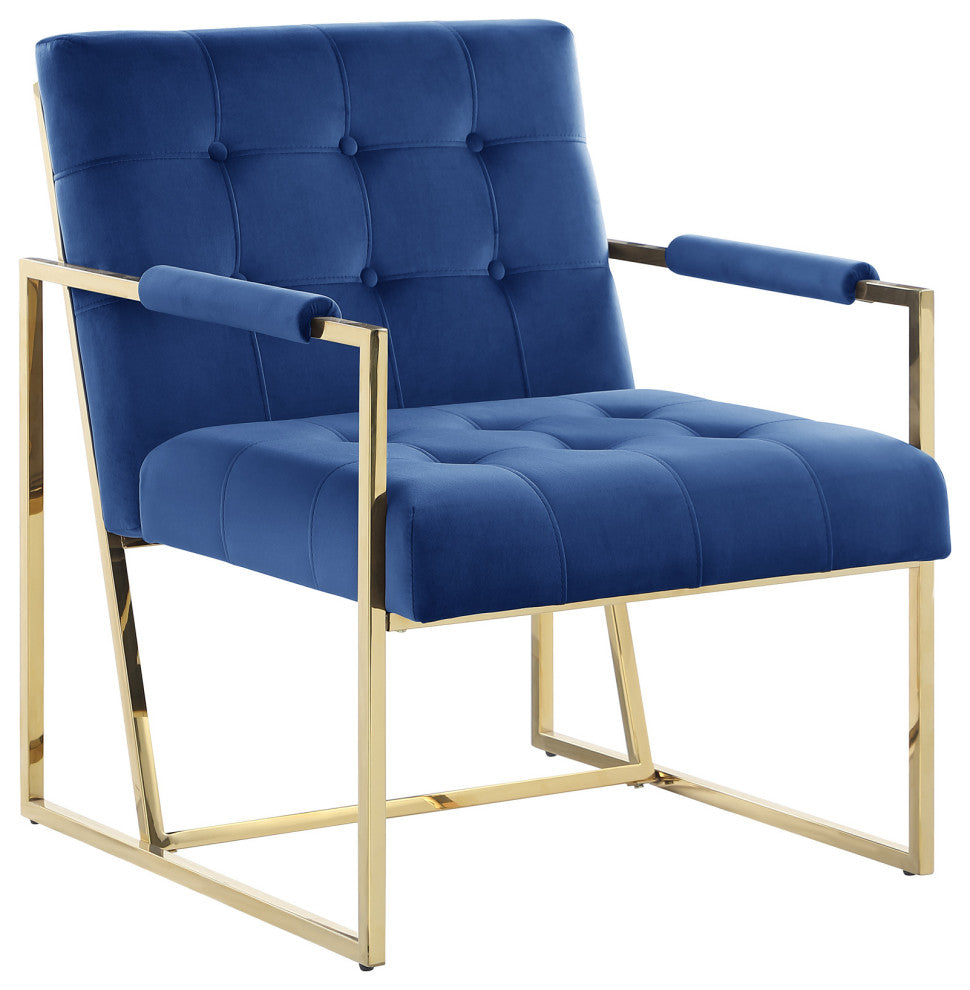 Louie Modern Arm Chair with Gold Frame, Navy Blue