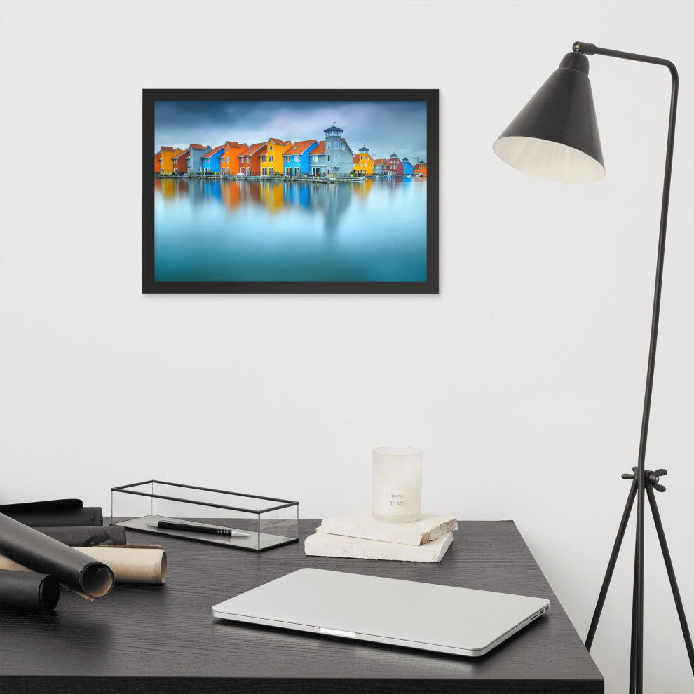 Blue Morning at Waters Edge Landscape Framed Photo Paper Wall Art Prints, Black, 12" X 18"