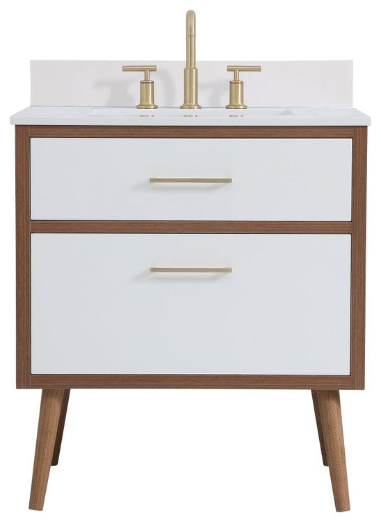 Bella 30" Bathroom Vanity, White With Backsplash