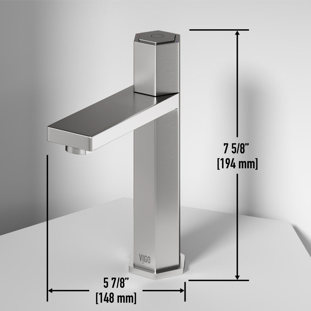VIGO Nova 8" H Button Operated Single Hole Bathroom Faucet, Brushed Nickel, Without Extras