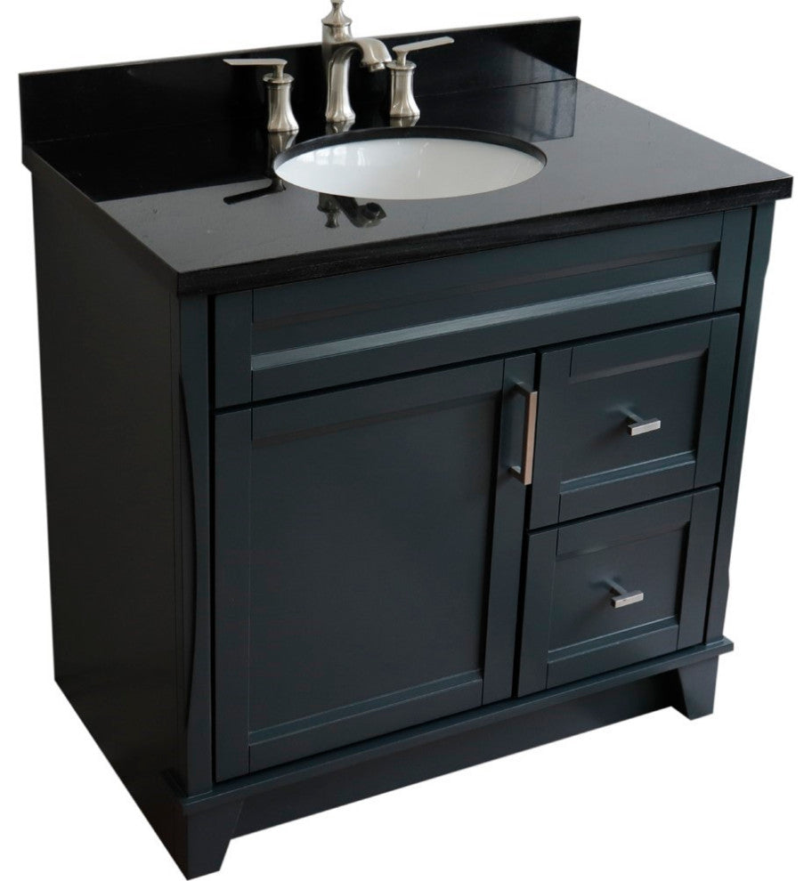 37" Single Sink Vanity, Dark Gray Finish With Black Galaxy Granite