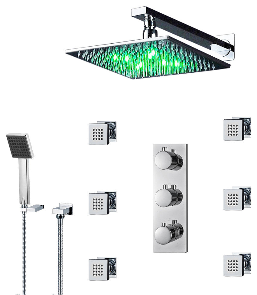 Trialo Solid Brass Color Changing Water Powered Led Shower 16" Shower