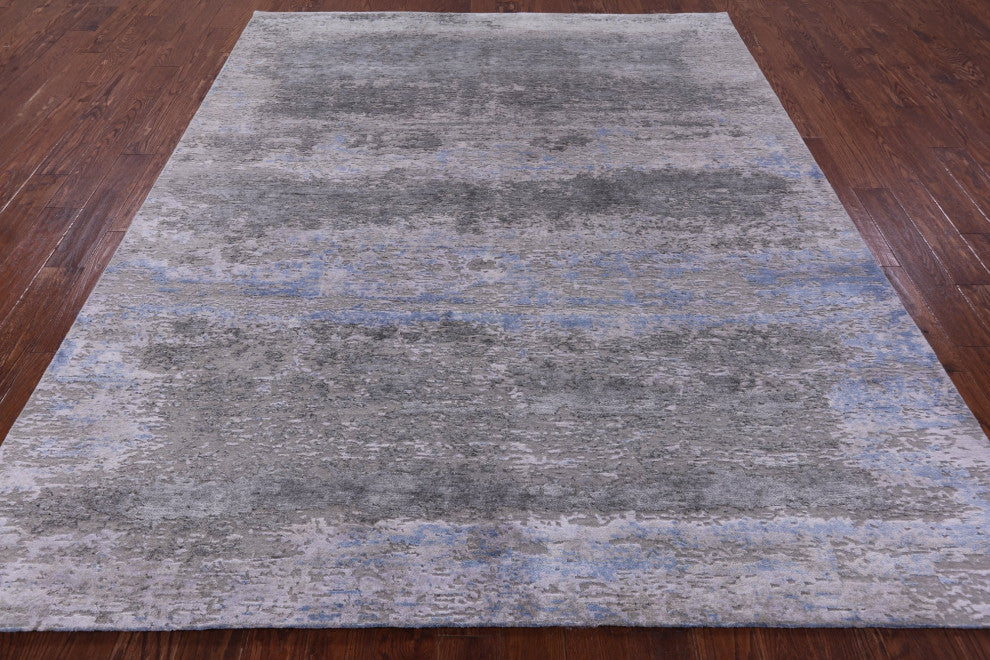 7' 10" X 9' 9" Abstract Wool and Silk Hand Knotted Rug Q11784