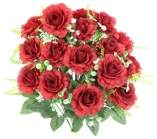18 Stems Artificial Full Blooming Rose With Greenery Flower Bush, Beauty/Peach
