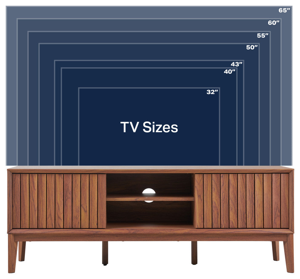 3-Storage Sliding Door TV Stand Fits TVs up to 65 in, Cable Management, Walnut
