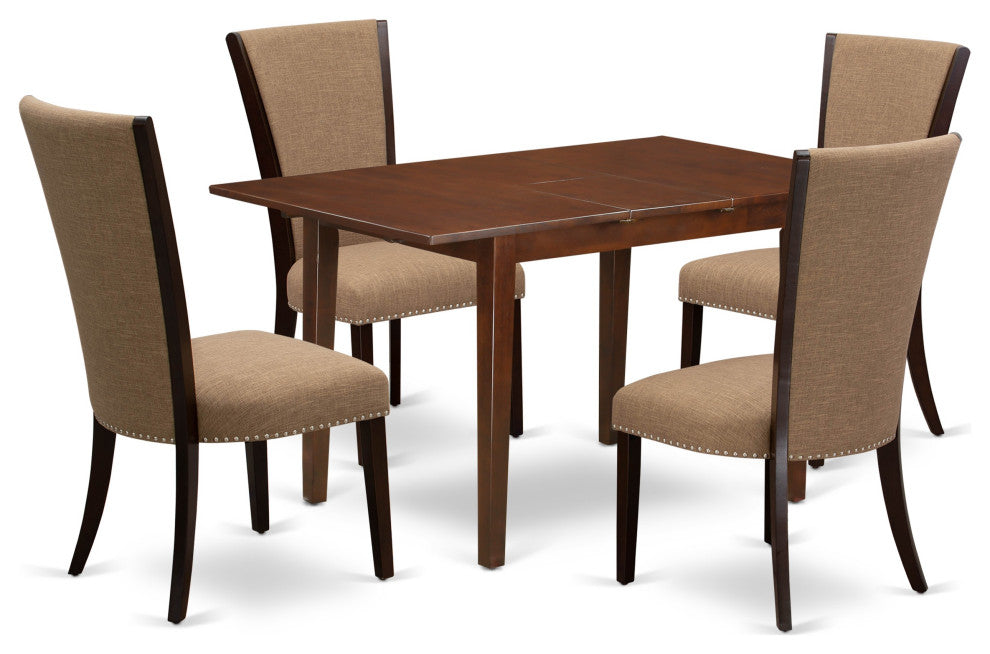 A Wooden Dining Set Of 4 Chairs, Light Sable Color, Table In Mahogany Finish