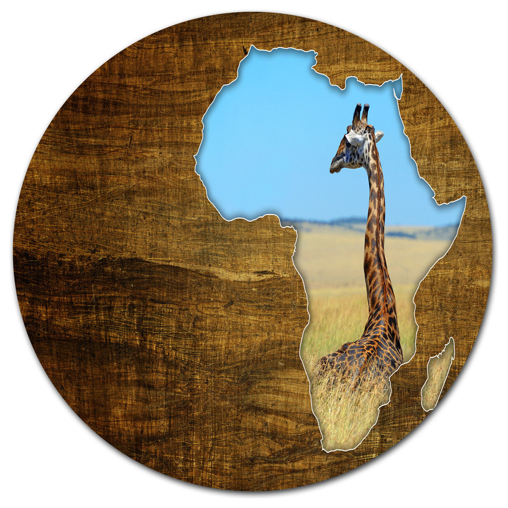 Africa Wildlife Map Design, Round Wall Art, 11"