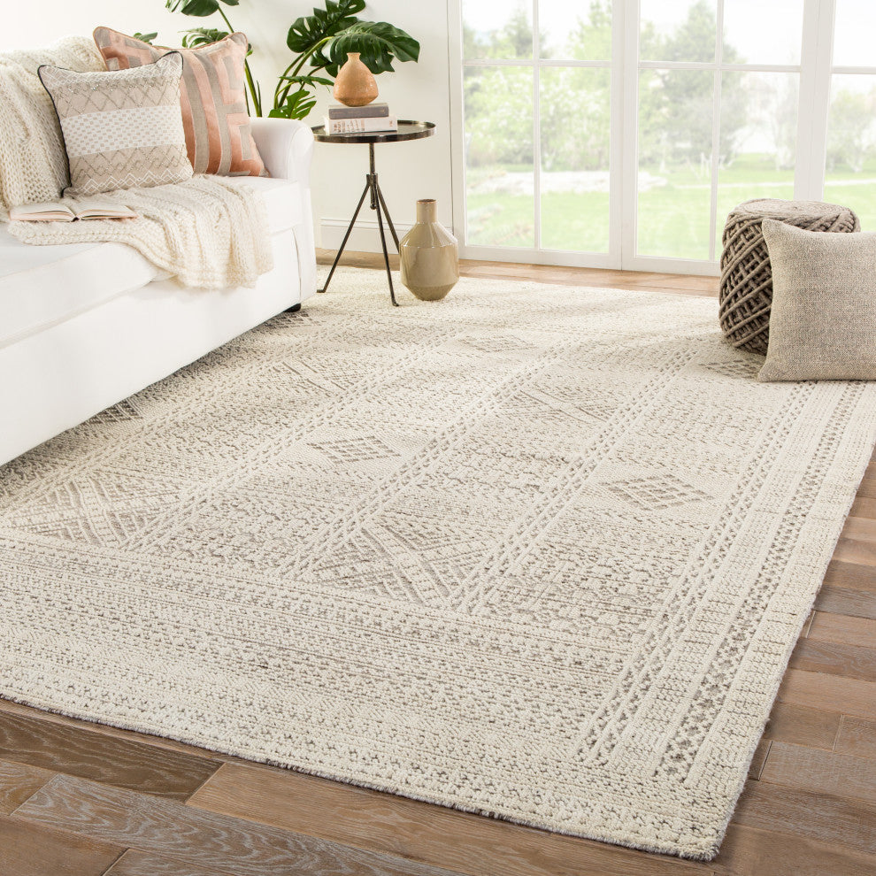 Jaipur Living Jadene Hand-Knotted Geometric White/ Light Gray Area Rug 6'X9'
