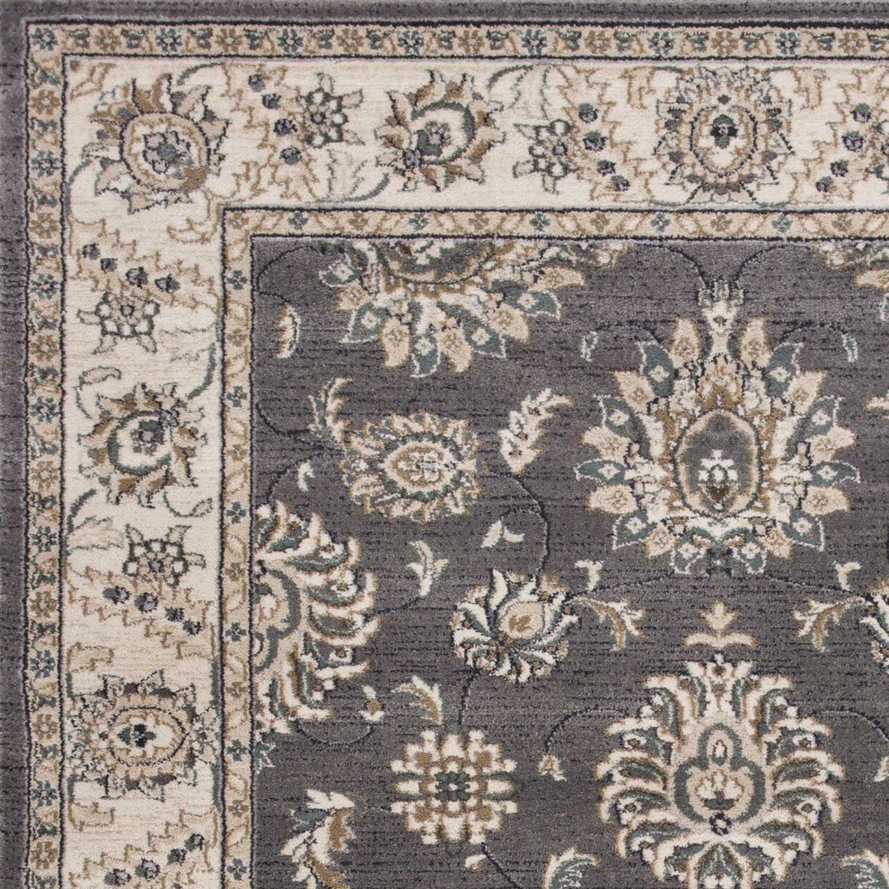 HomeRoots 9'x12' Grey Ivory Machine Woven Floral Traditional Indoor Area Rug