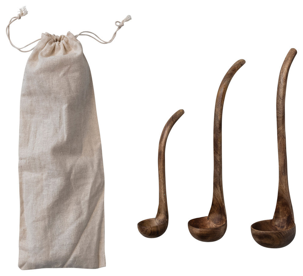 Wood Ladles in Drawstring Bag, Natural