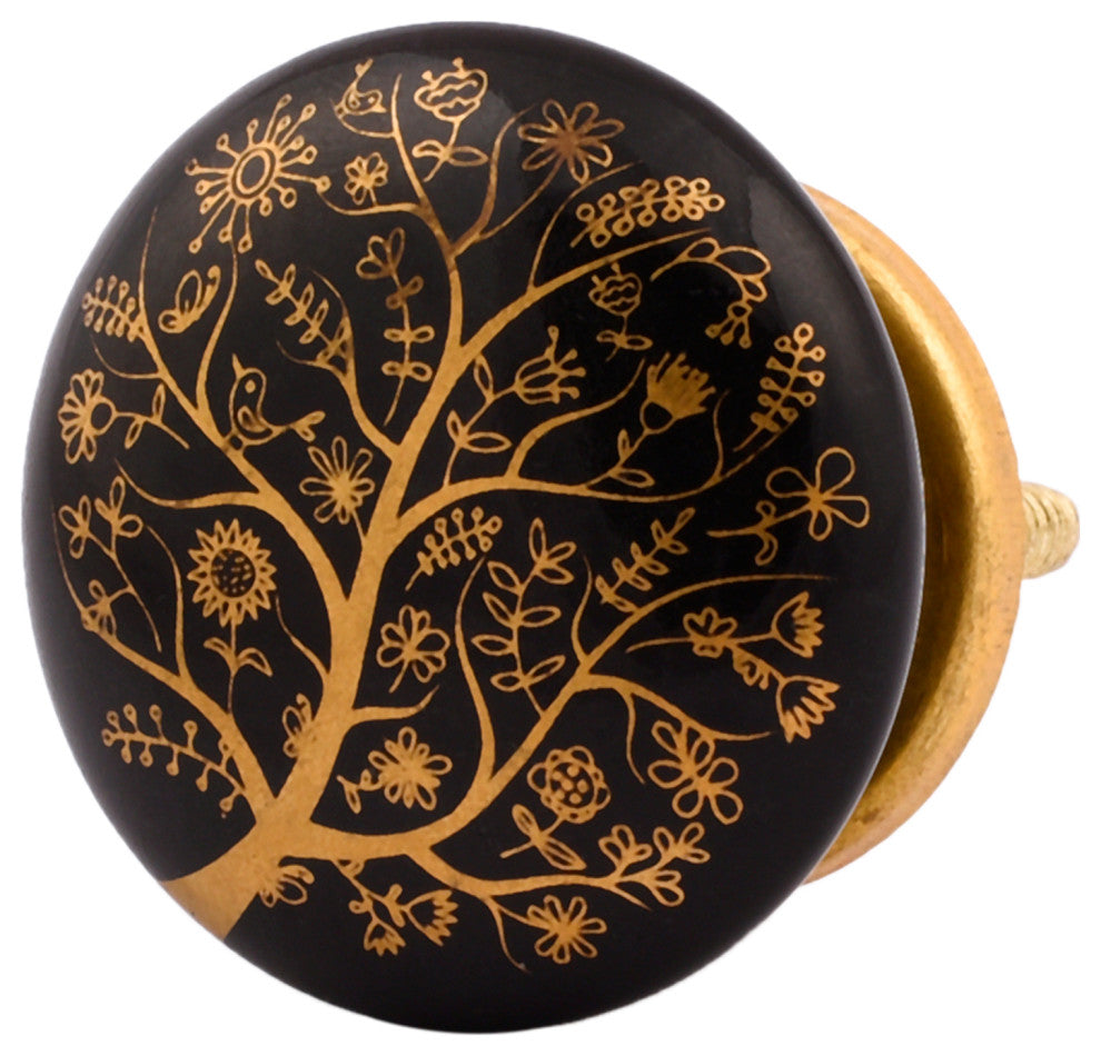 Set of Four Gold and Black Ceramic Knobs