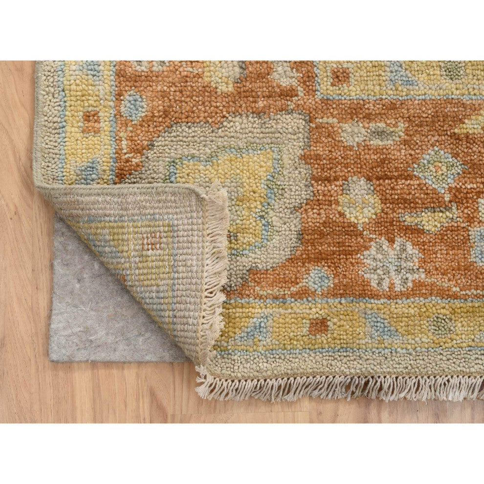 Tan Color, Oushak Design Pure Wool Hand Knotted Oriental Rug, 9'1"x11'9"