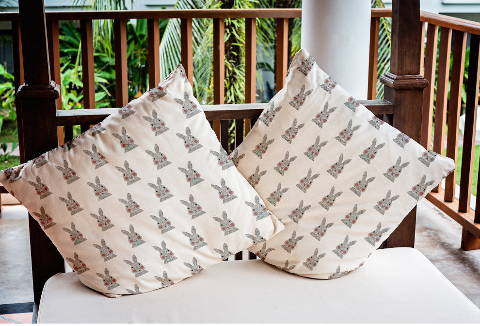 Bunny Fluffle Easter Indoor/Outdoor Throw Pillow, Wave Top Blue, 18x18"