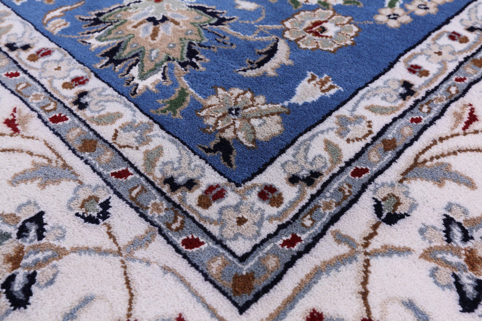 7' Square Wool and Silk Persian Nain Hand Knotted Rug Q11620