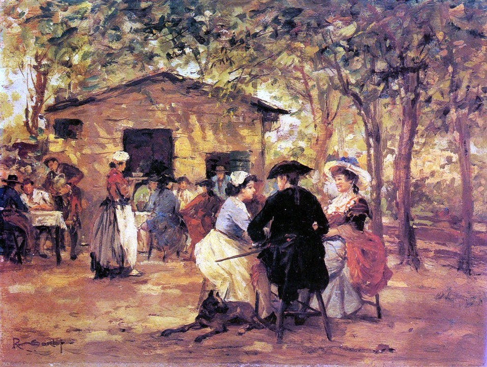 Raffaelo Sorbi An Oudoor Cafe, 21"x28" Gallery Wrapped Canvas Print