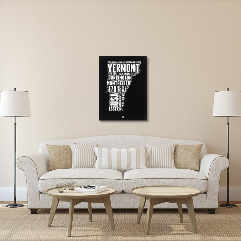 "Vermont Black and White Map" Fine Art Print