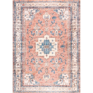 Nuloom Eleanor Washable Distressed Medallion Rug, Light Rust 3' x 5'