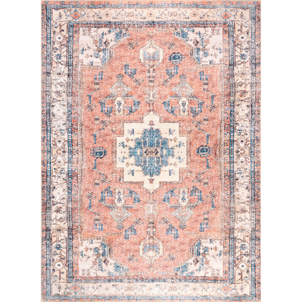 Nuloom Eleanor Washable Distressed Medallion Rug, Light Rust 3' x 5'