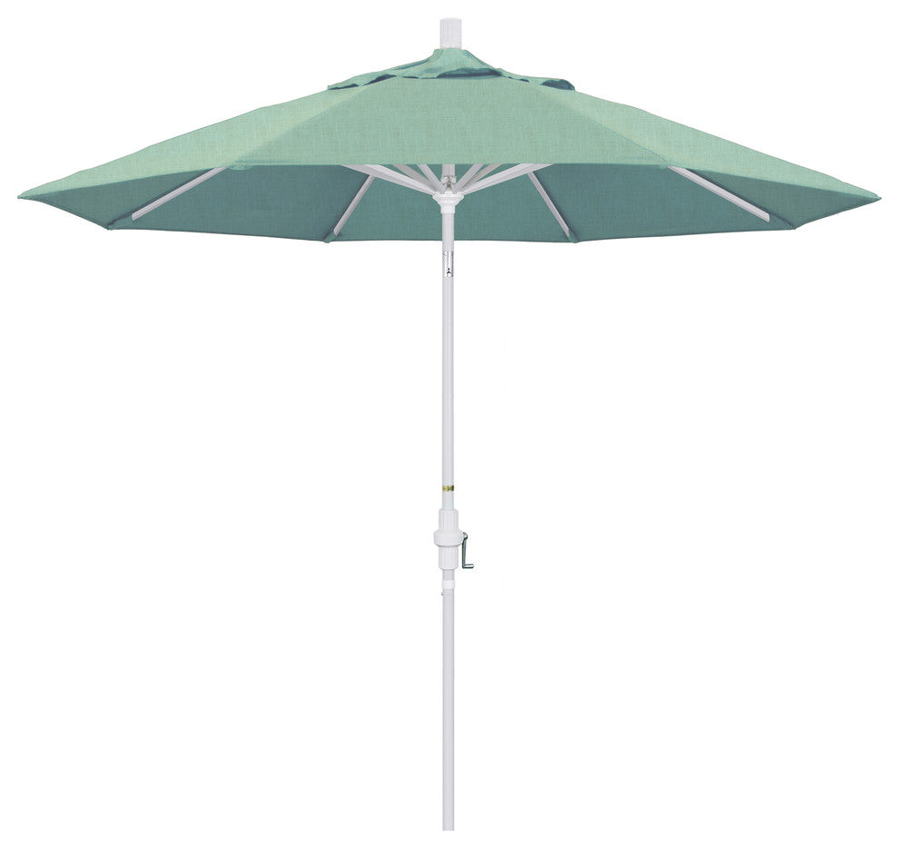 9' Matted White Collar Tilt Crank Lift Aluminum Umbrella, Sunbrella, Spa