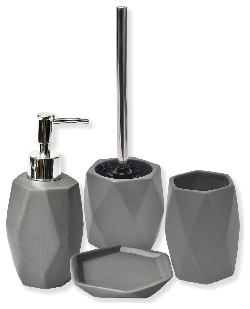Bathroom Soap and Lotion Dispenser Diamond Stoneware White, Grey