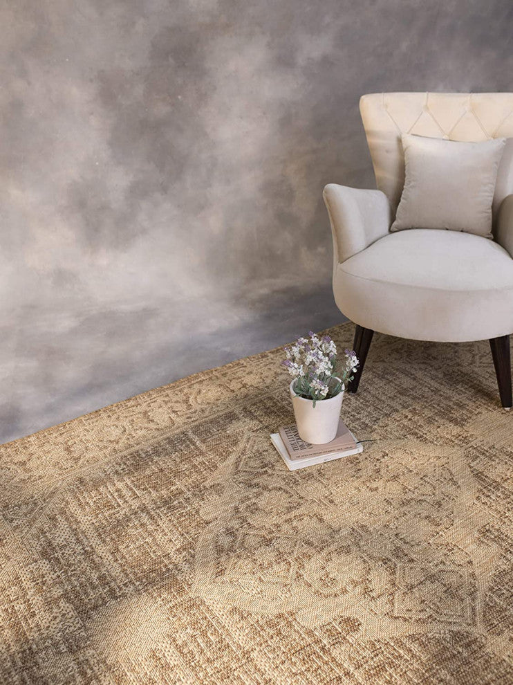 Outdoor Persian Accent Rug - Bacteria Resistant Rug, Neutral, 5'3"x7'6"