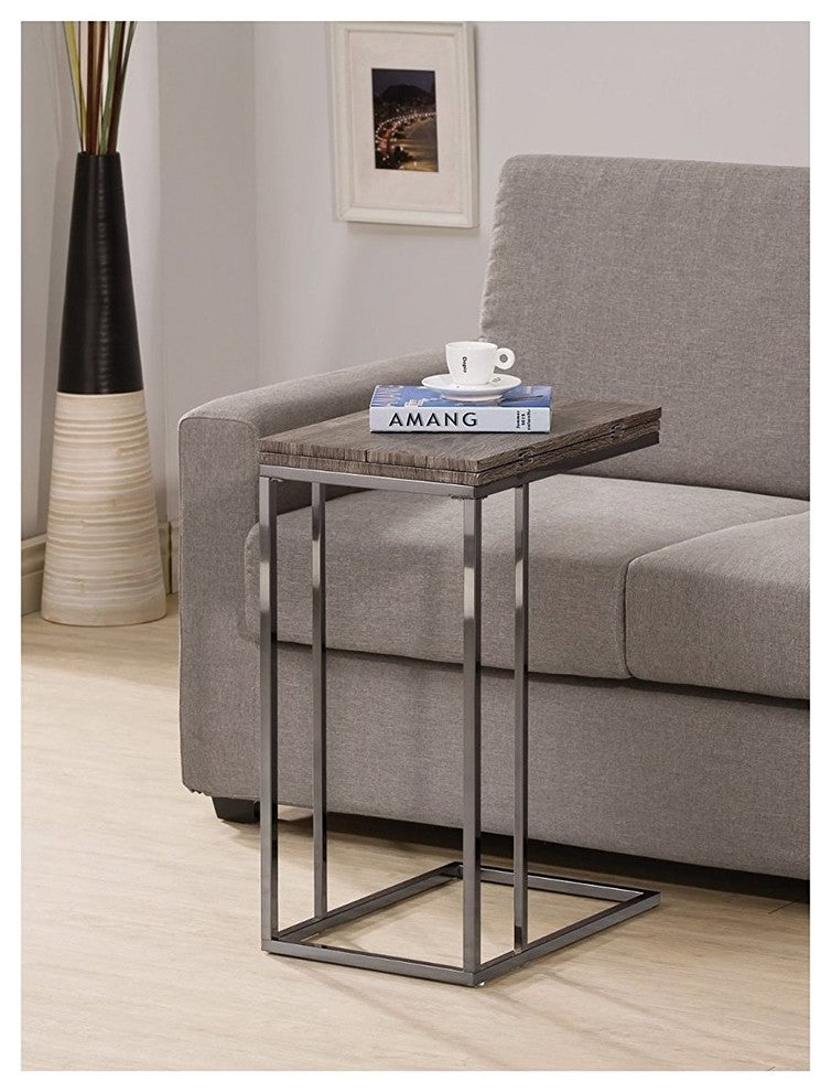 Modern Weathered Gray Finish Expandable Snack Side End Table